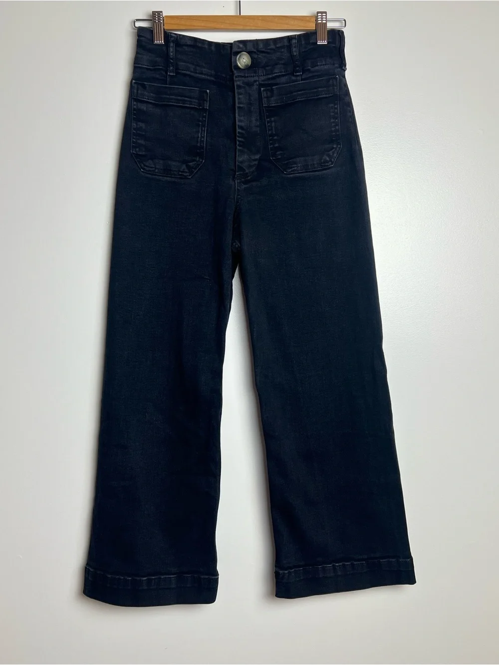 Maeve Colette High-Rise Wide-Leg Cropped Jeans in Black Denim